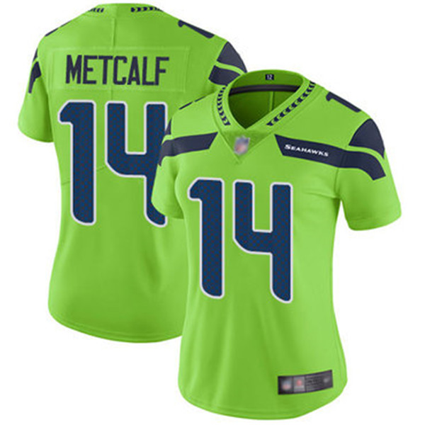 Women's Seattle Seahawks #14 D.K. Metcalf Green Vapor Untouchable Stitched Jersey(Run Small)